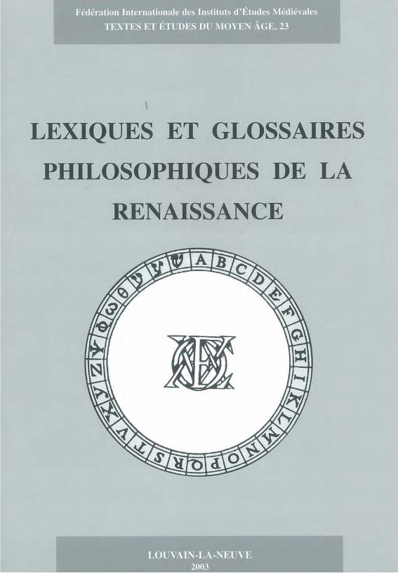 TEMA 23: Lexiques et glossaires philosophiques de la Renaissance
